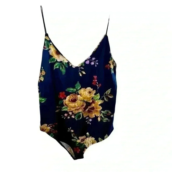 Gaze Brand Sz Large Body Tank Snap Crotch Floral Bodysuit - Picture 1 of 5